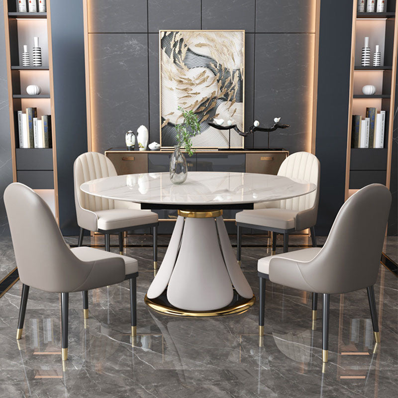 Glam Leather Dinette Set 1/2/5/7 Pieces Scalable Dining Table Set with Sintered Stone Top