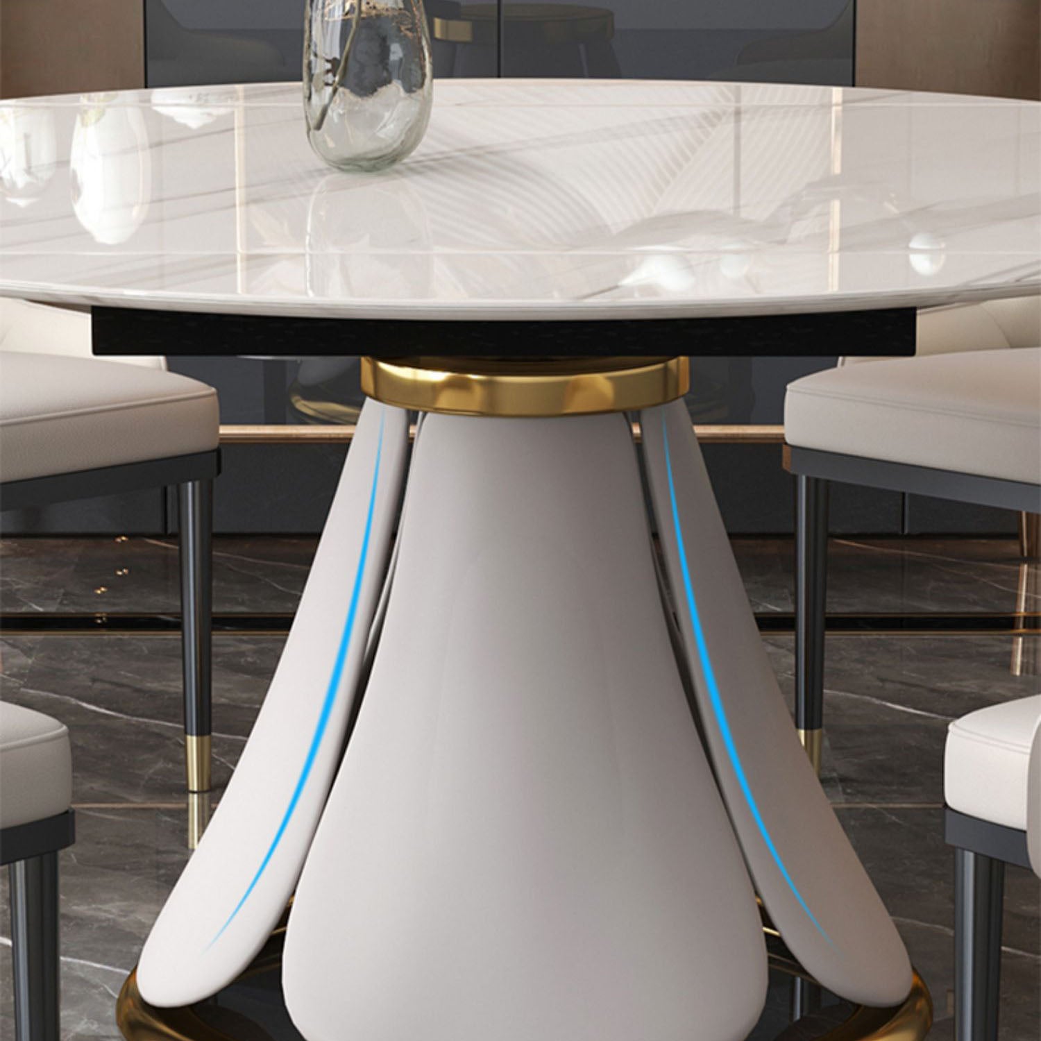 Glam Leather Dinette Set 1/2/5/7 Pieces Scalable Dining Table Set with Sintered Stone Top