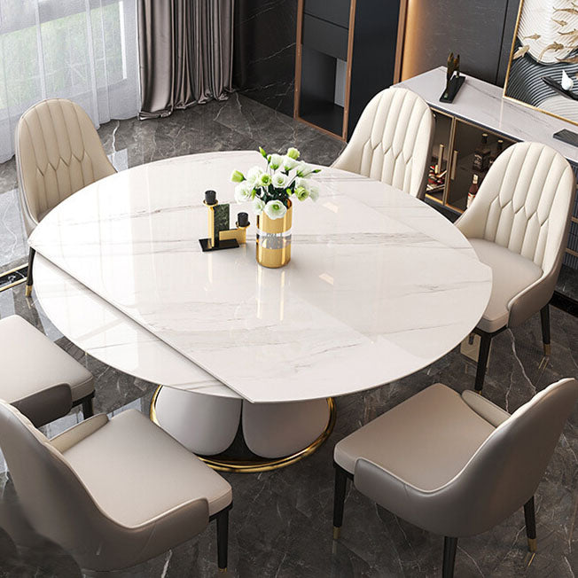 Glam Leather Dinette Set 1/2/5/7 Pieces Scalable Dining Table Set with Sintered Stone Top