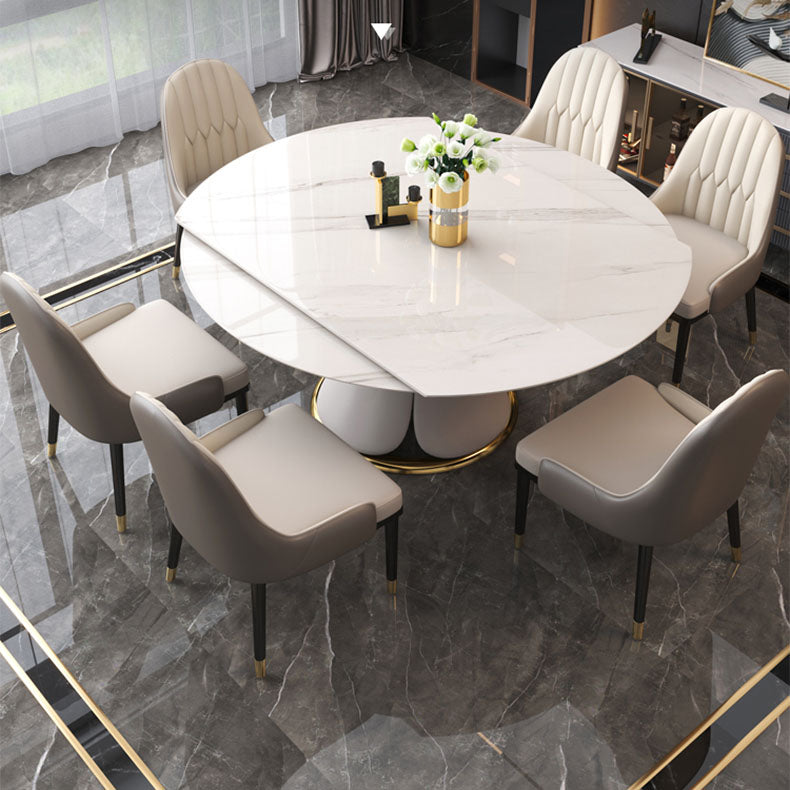 Glam Leather Dinette Set 1/2/5/7 Pieces Scalable Dining Table Set with Sintered Stone Top