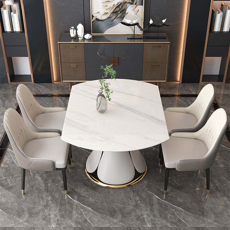 Glam Leather Dinette Set 1/2/5/7 Pieces Scalable Dining Table Set with Sintered Stone Top