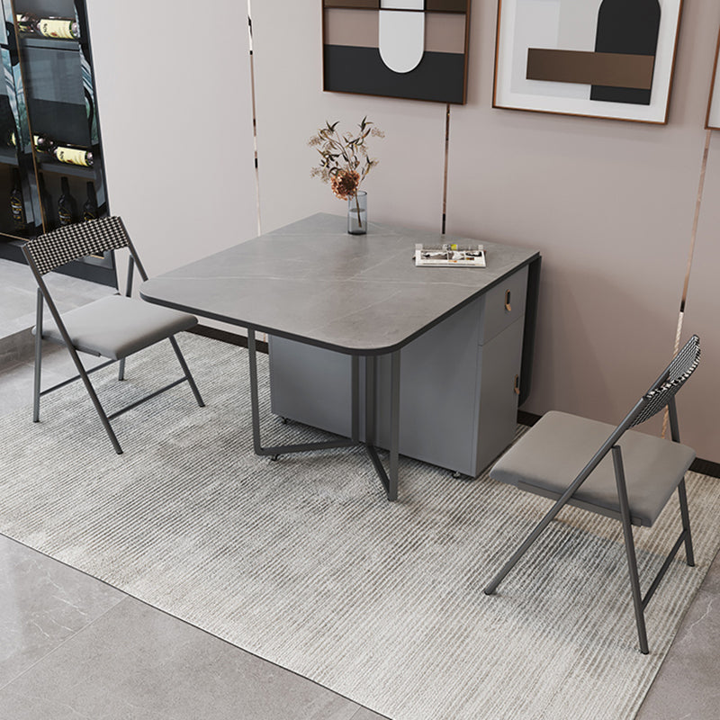 Metal Base Modern Rectangular Table Sintered Stone Top Table with Drop Leaf