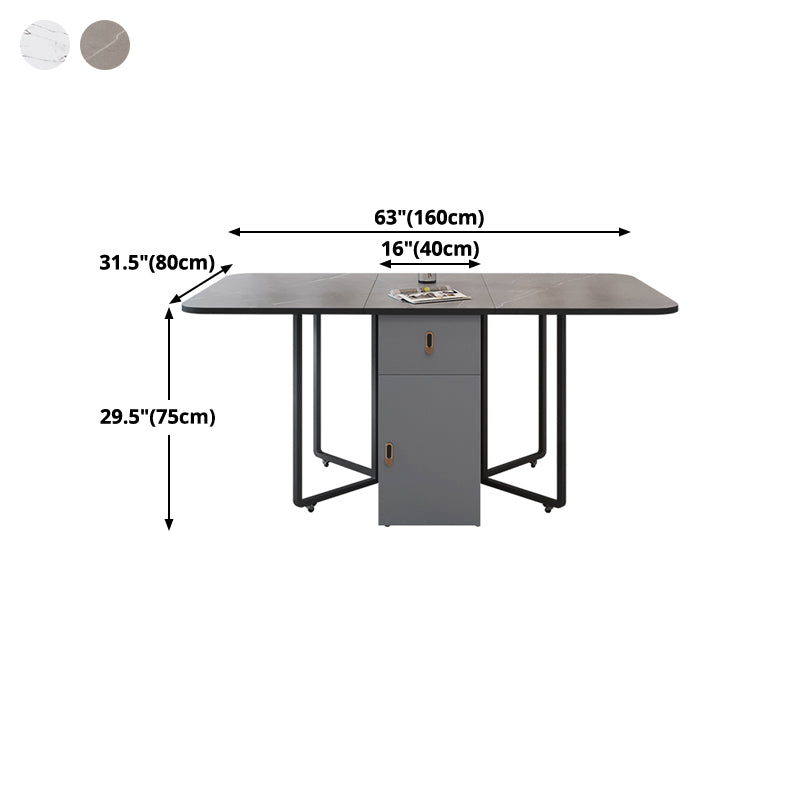 Metal Base Modern Rectangular Table Sintered Stone Top Table with Drop Leaf