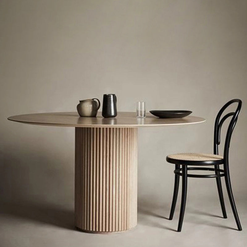 Round Pedestal Modern Dining Table Wood Color Fixed Table with Solid Wood