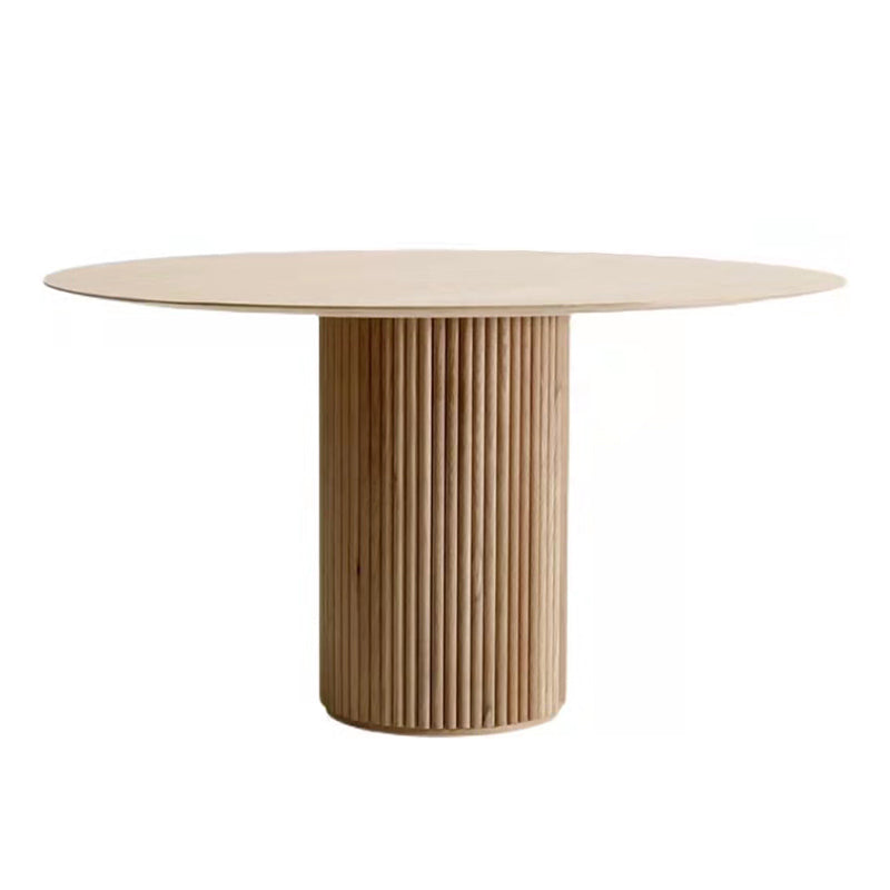 Round Pedestal Modern Dining Table Wood Color Fixed Table with Solid Wood