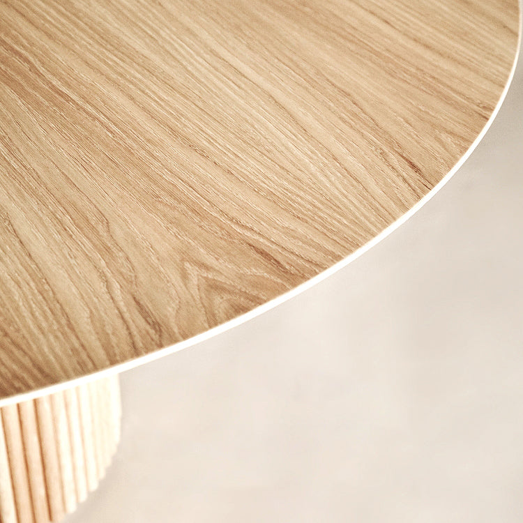 Round Pedestal Modern Dining Table Wood Color Fixed Table with Solid Wood