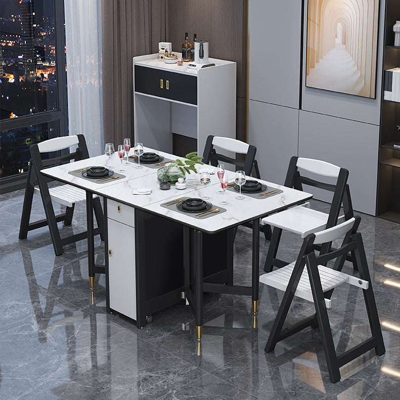 Solid Wood Contemporary Rectangular Table Glass Top Table with Drop Leaf