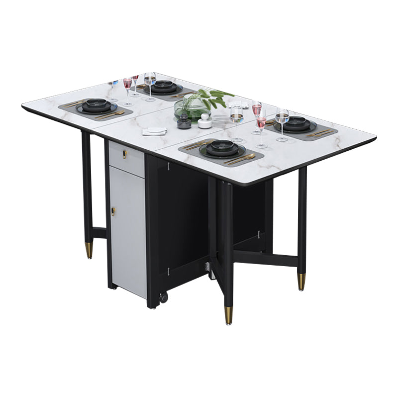Solid Wood Contemporary Rectangular Table Glass Top Table with Drop Leaf