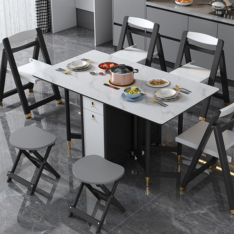 Solid Wood Contemporary Rectangular Table Glass Top Table with Drop Leaf