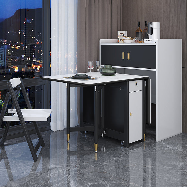 Solid Wood Contemporary Rectangular Table Glass Top Table with Drop Leaf