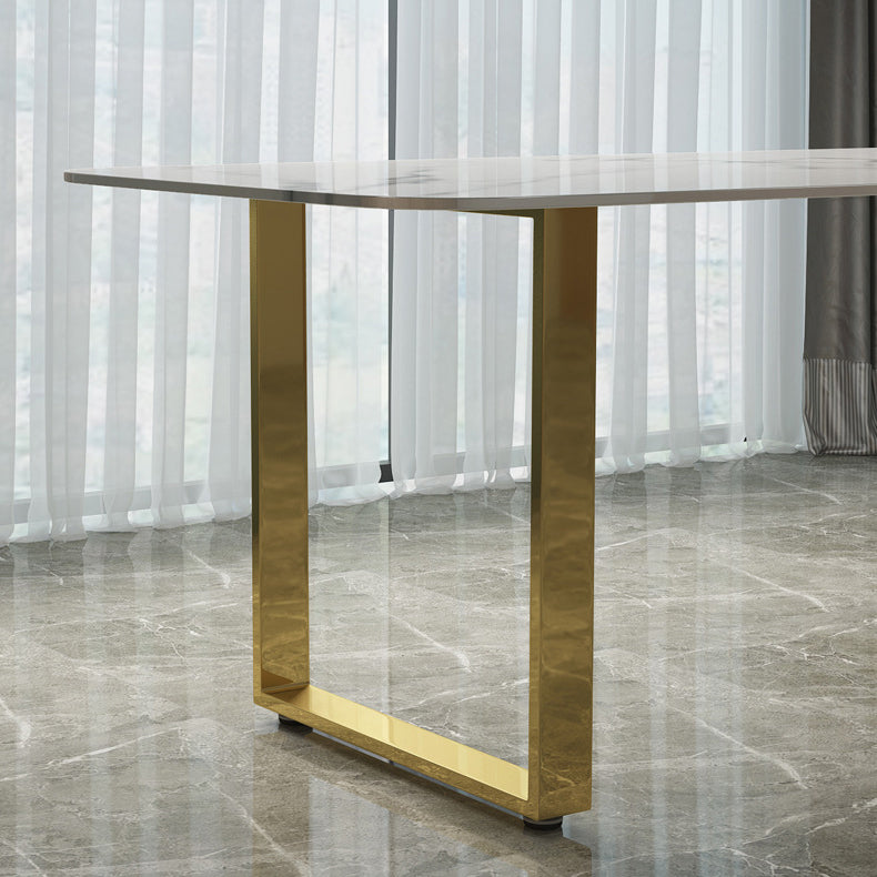 Marble Top Dining Table Modern Rectangle Dining Table with Sled Base