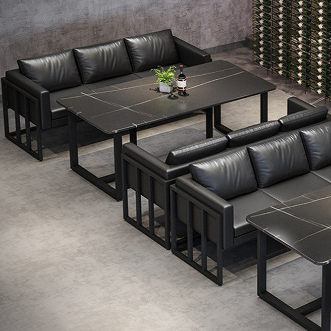 Industrial Style Black Dining Table Sintered Stone Dining Table with Black Frame