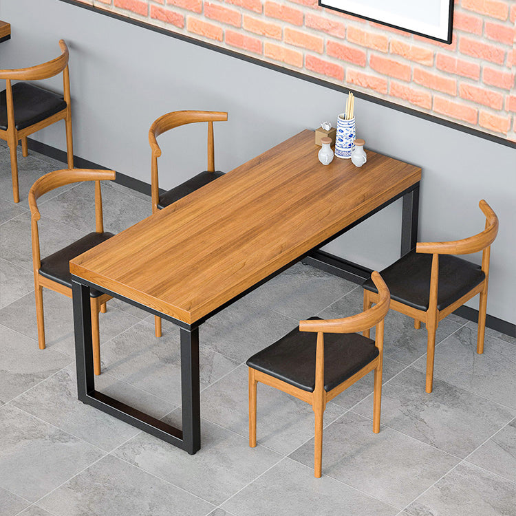 Industrial Style Dining Table Rectangle Solid Wood Table with Black Frame