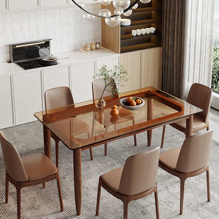 Modern Glass Dining Table Solid Wood Dining Table for Dining Room