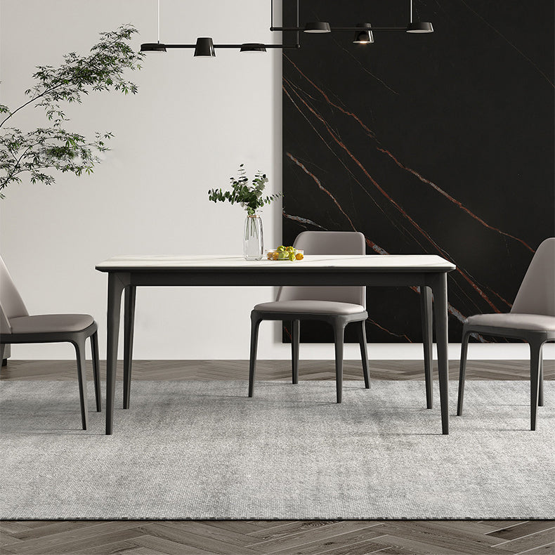 White Stone Top Table Mid-Century Modern Rectangle Table with 4 Wood Legs
