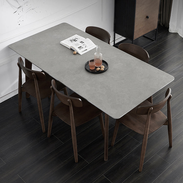 Stone Top Dining Table Mid-Century Modern Dining Table with 4 Oak Wood Legs