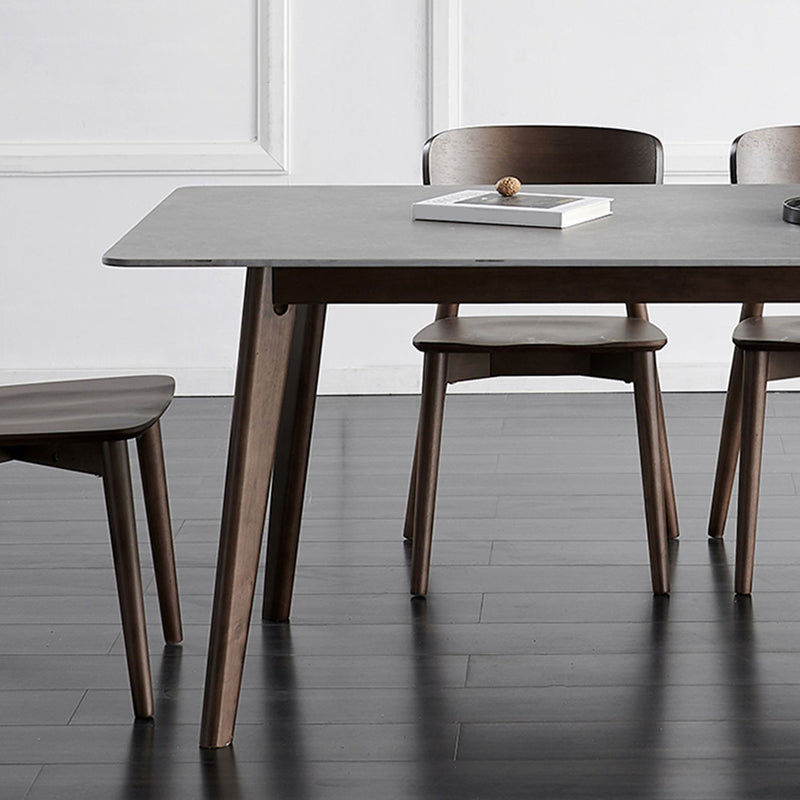 Stone Top Dining Table Mid-Century Modern Dining Table with 4 Oak Wood Legs