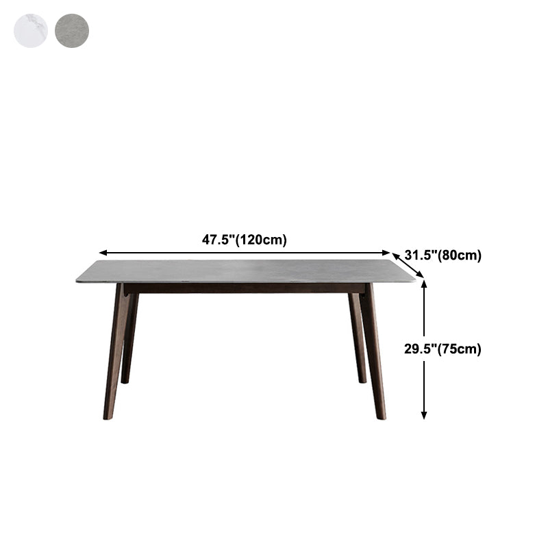 Stone Top Dining Table Mid-Century Modern Dining Table with 4 Oak Wood Legs