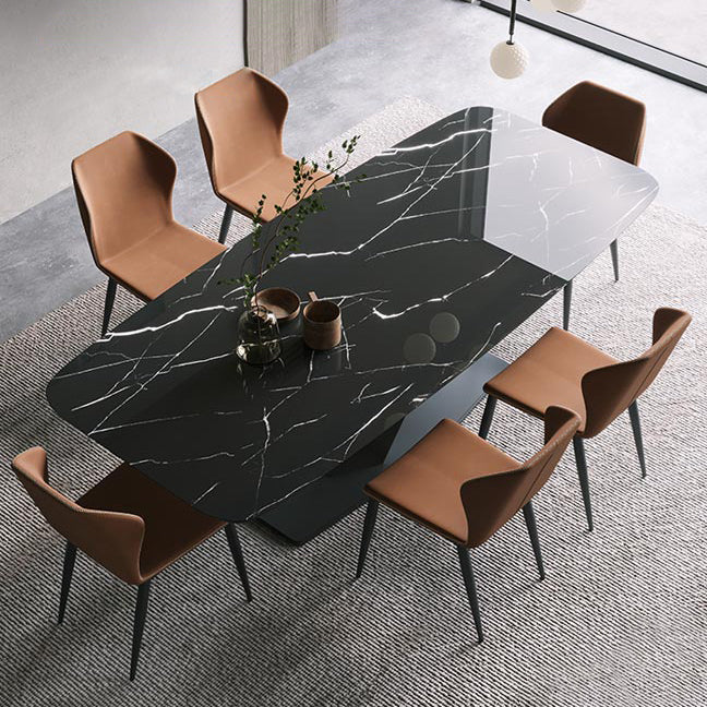 Modern Pedestal Casual Dining Table Stone and Metal Dining Room Kitchen Table