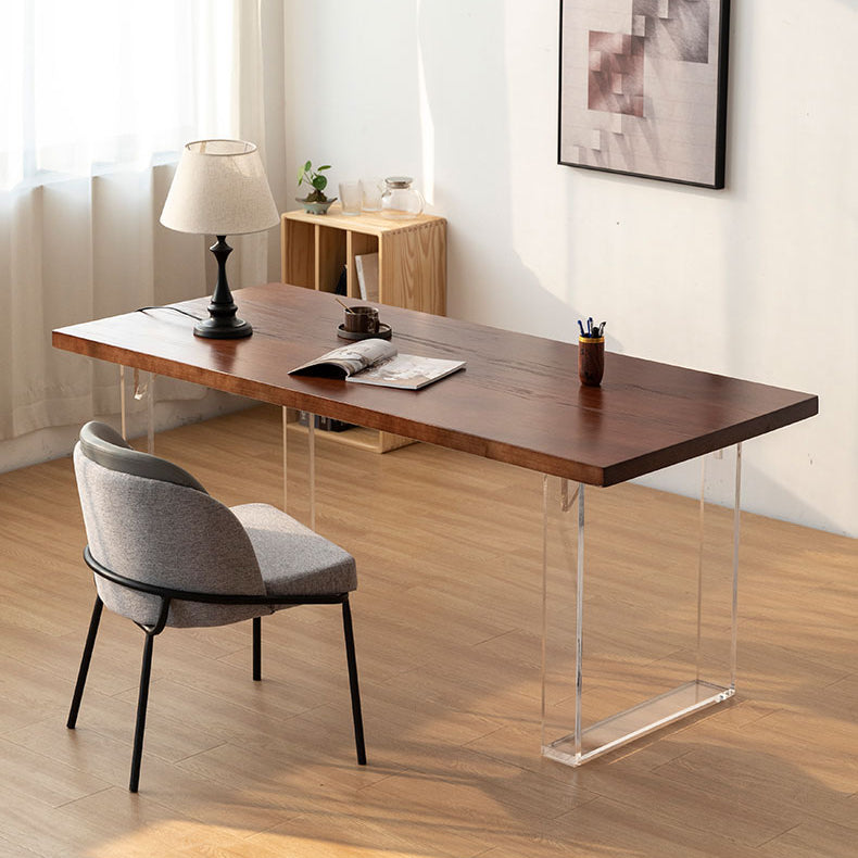 Rectangle Contemporary Standard Height Table Solid Wood Double Pedestal Dining Table