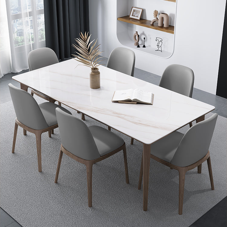 Medieval Modern Sintered Stone Dining Table Rectangle Table with Wooden 4 Legs