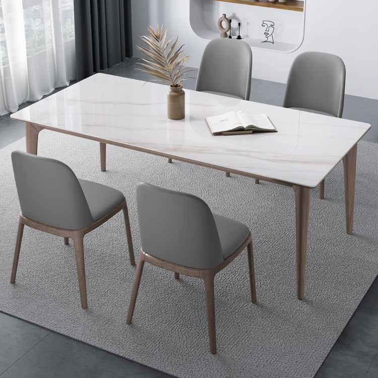 Medieval Modern Sintered Stone Dining Table Rectangle Table with Wooden 4 Legs