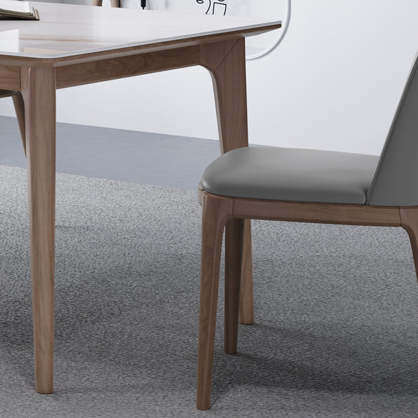 Medieval Modern Sintered Stone Dining Table Rectangle Table with Wooden 4 Legs