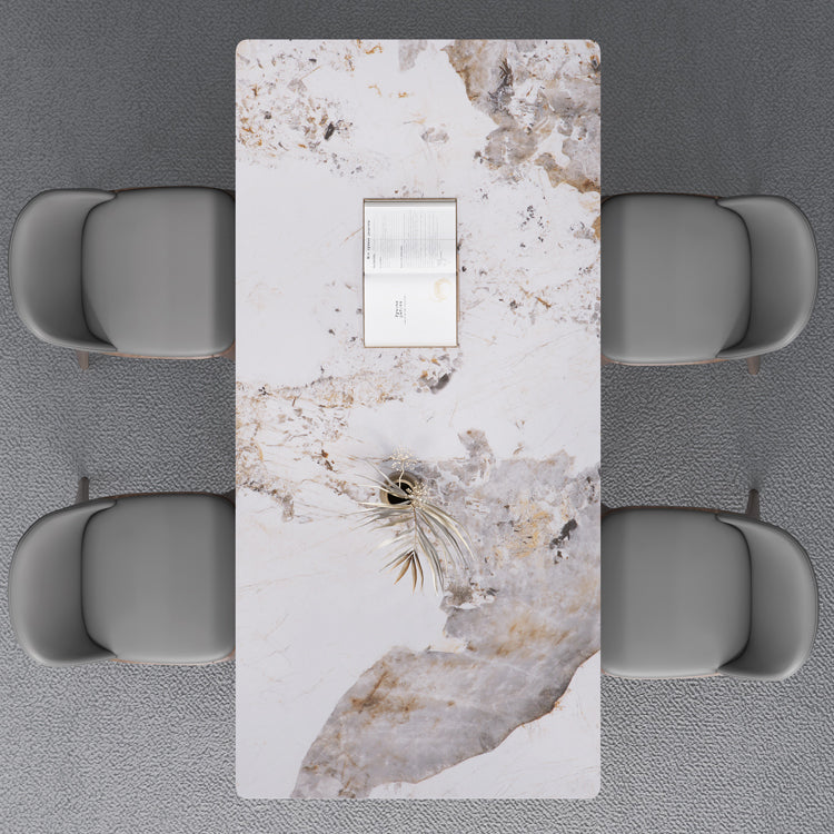 Medieval Modern Sintered Stone Dining Table Rectangle Table with Wooden 4 Legs
