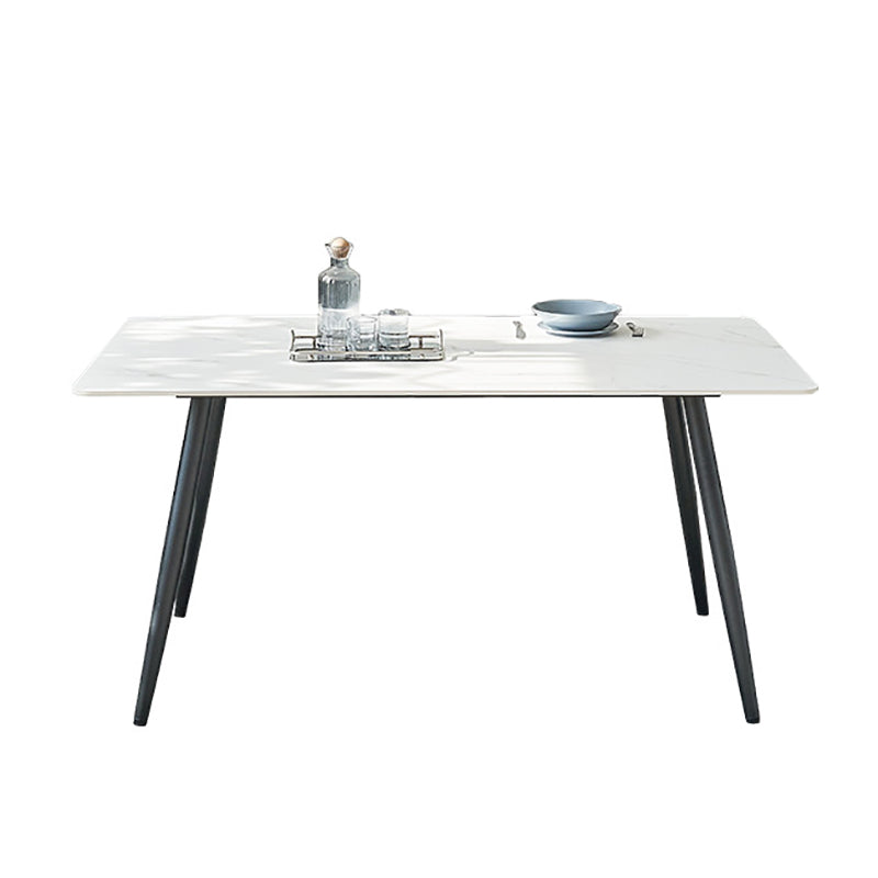 Stone Top Dining Table Rectangle Dining Table with Wood Steel Base in Black