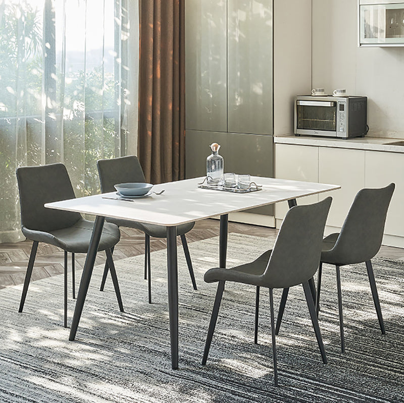 Stone Top Dining Table Rectangle Dining Table with Wood Steel Base in Black