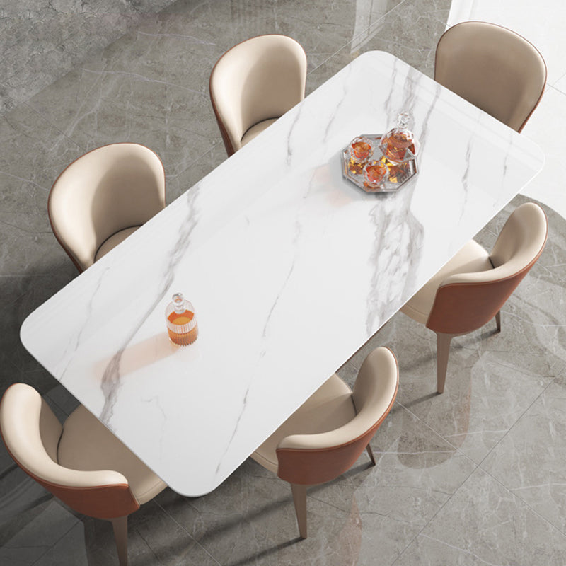 Stone Top Dining Table White Traditional Luxury Table with Pedestal Base
