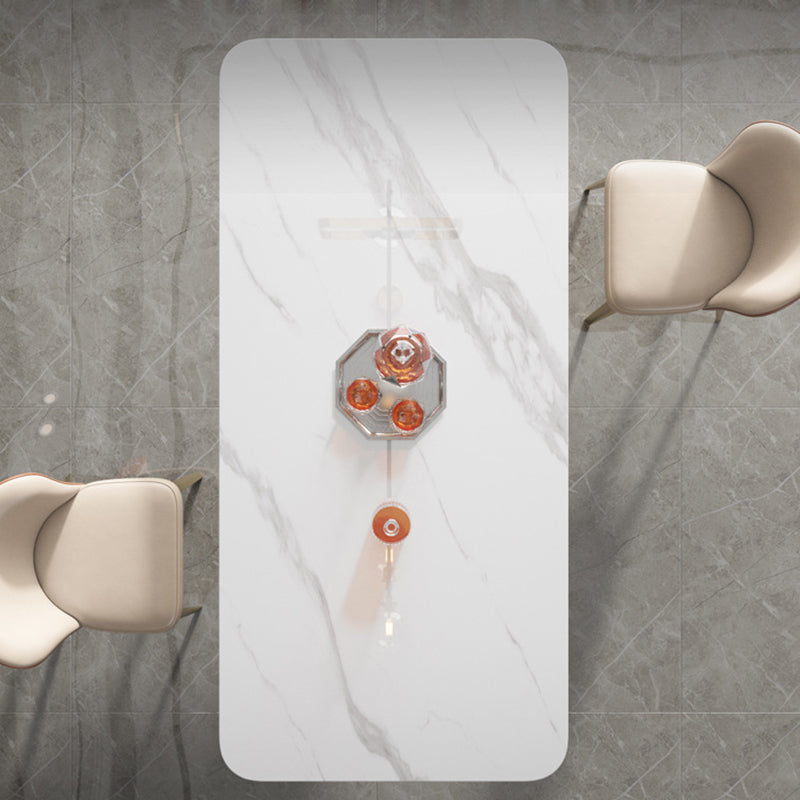 Stone Top Dining Table White Traditional Luxury Table with Pedestal Base