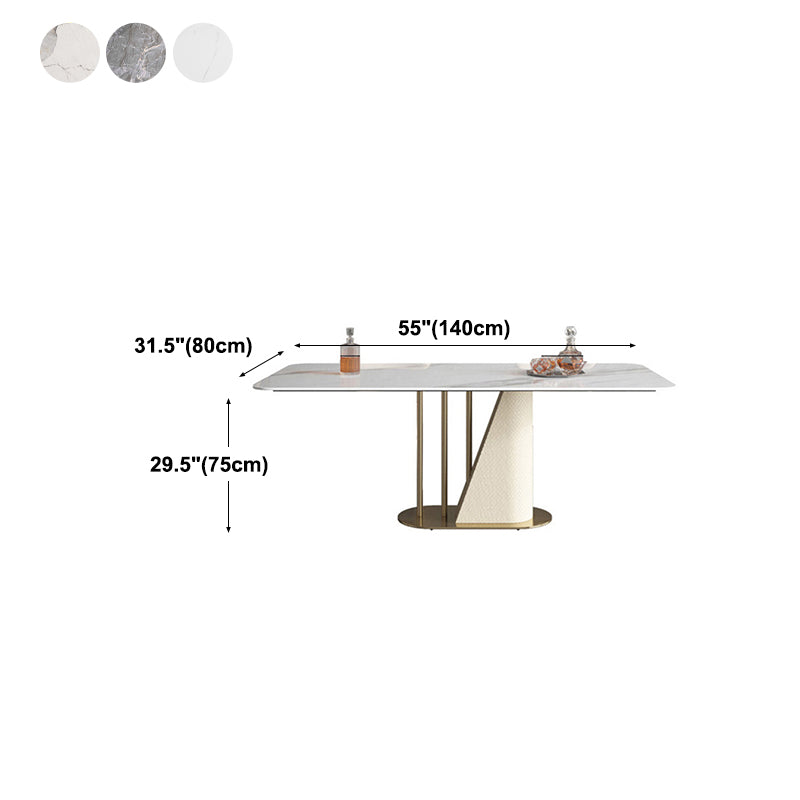 Stone Top Dining Table White Traditional Luxury Table with Pedestal Base