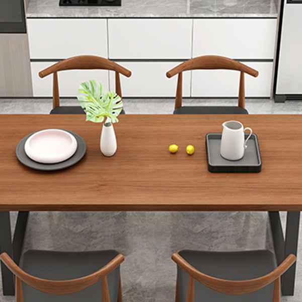 Metal Sled Base Dining Table Modern Solid Wood Top Dining Table in Brown and Black