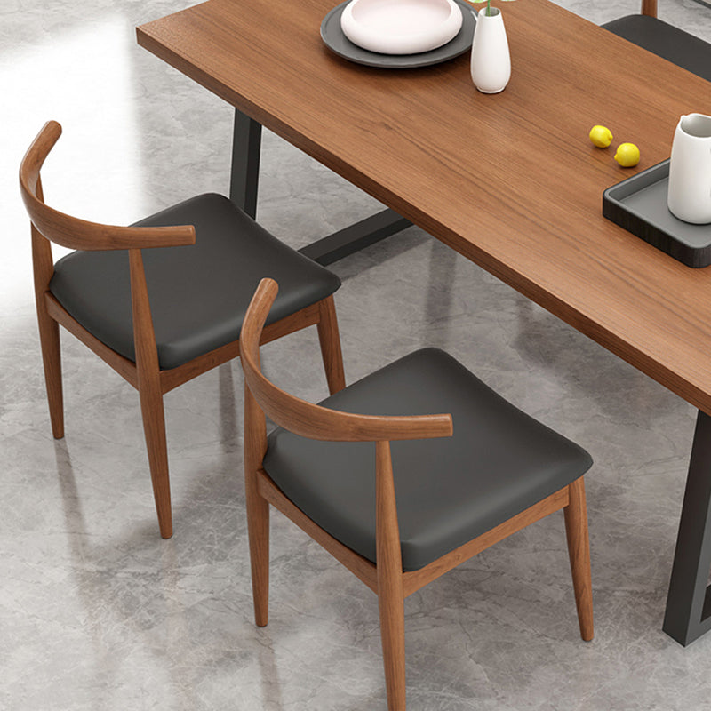 Metal Sled Base Dining Table Modern Solid Wood Top Dining Table in Brown and Black