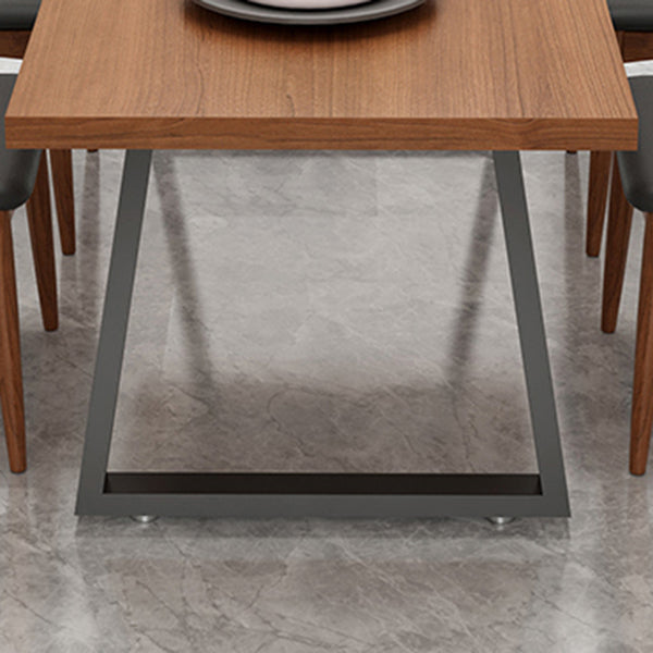 Metal Sled Base Dining Table Modern Solid Wood Top Dining Table in Brown and Black