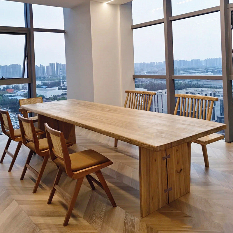 Modern Ash Wood Table for Restaurant Rectangle Kitchen Table with Double Pedestal