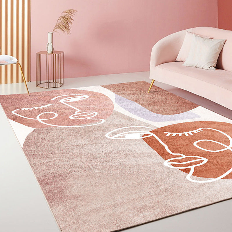 Pink Nordic Rug Polyester Color Piece Rug Non-Slip Backing Rug for Living Room
