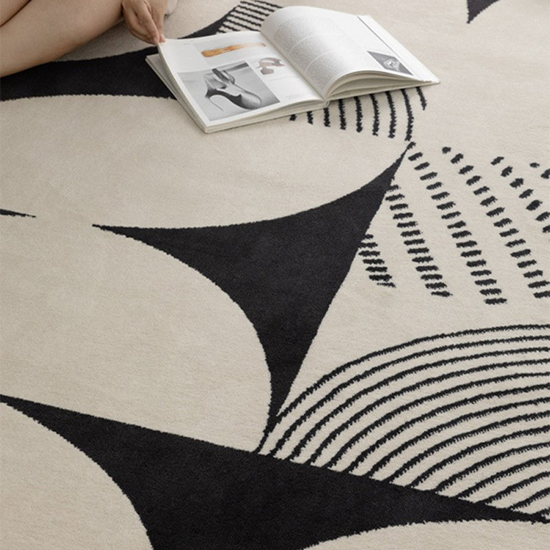 Black Modern Rug Polyester Abstract Color Piece Rug Washable Rug for Living Room