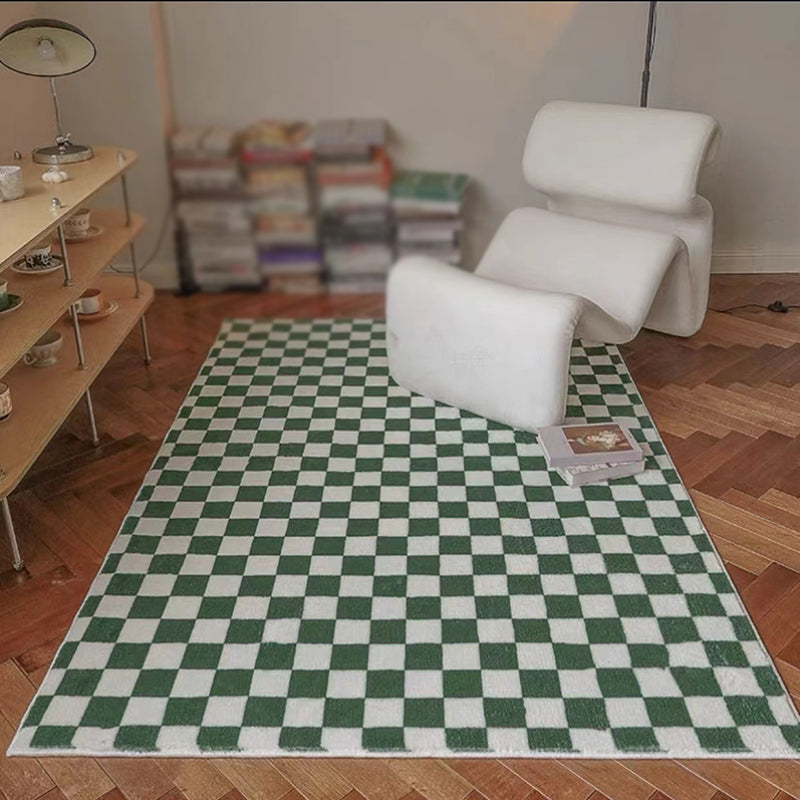 Green Chessboard Print Rug Polyester Simple Rug Washabe Rug for Living Room