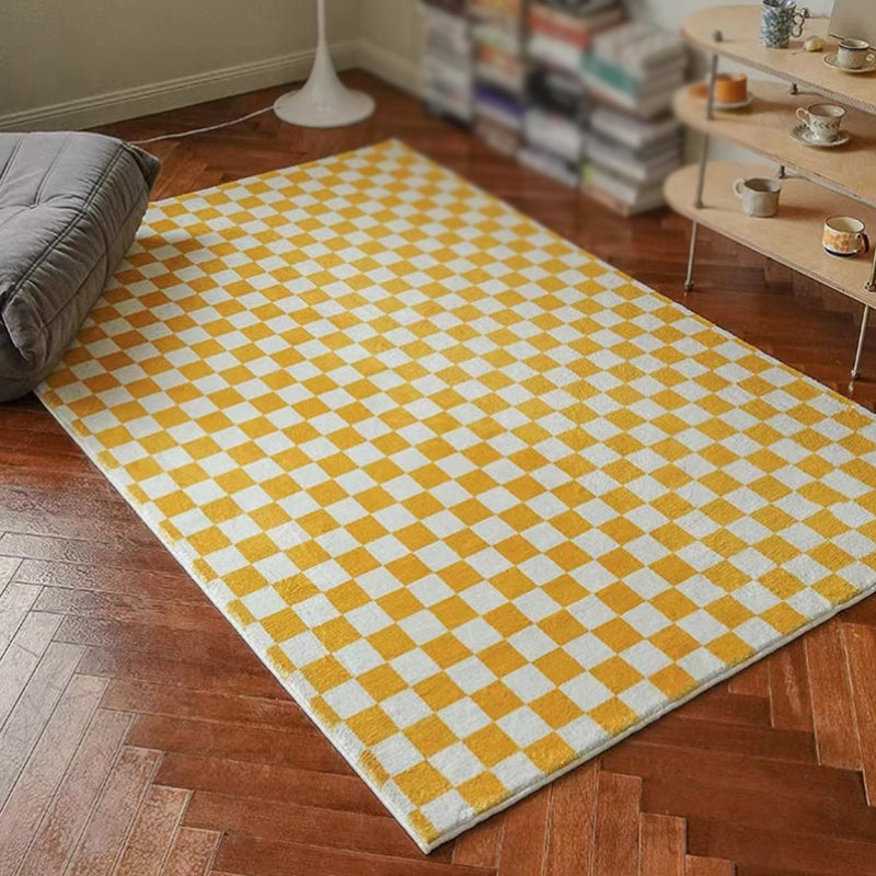 Green Chessboard Print Rug Polyester Simple Rug Washabe Rug for Living Room