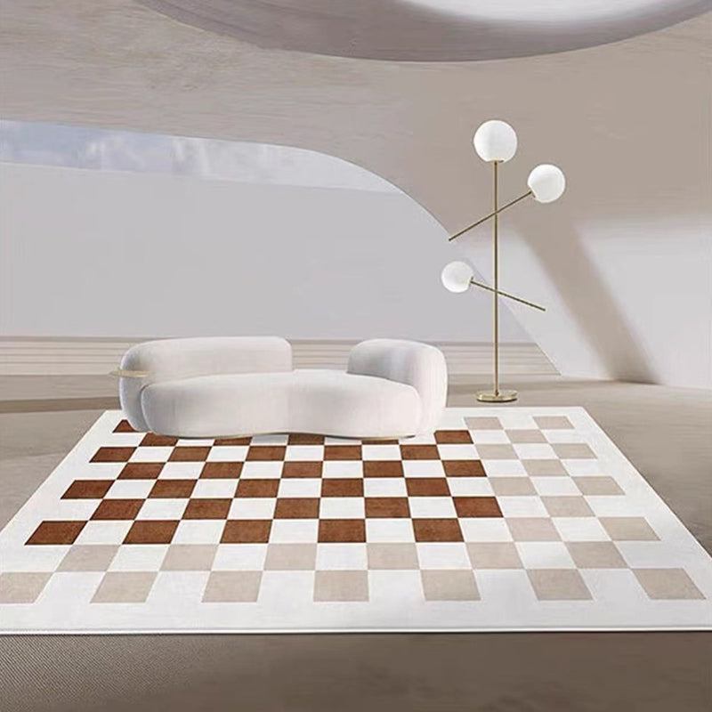 Green Chessboard Print Rug Polyester Simple Rug Washabe Rug for Living Room