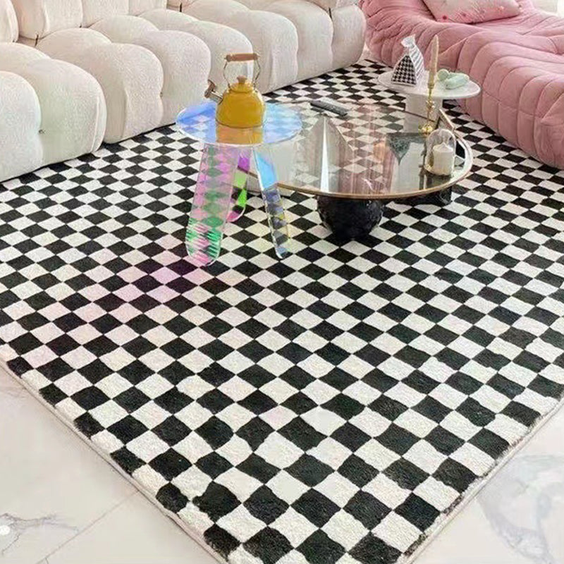 Green Chessboard Print Rug Polyester Simple Rug Washabe Rug for Living Room