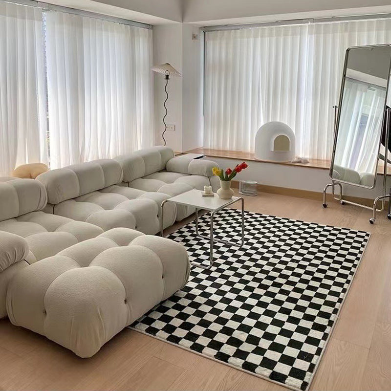 Green Chessboard Print Rug Polyester Simple Rug Washabe Rug for Living Room