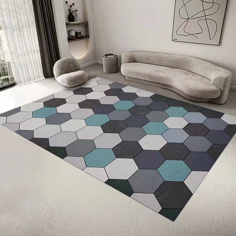 Gray Modern Rug Polyester Geometric Patterns Rug Washable Rug for Home Decor