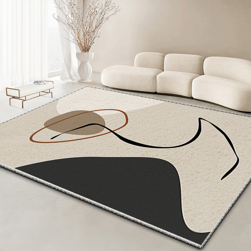 Brown Casual Rug Polyester Abstract Line Rug Non-Slip Backing Rug for Drawing Room