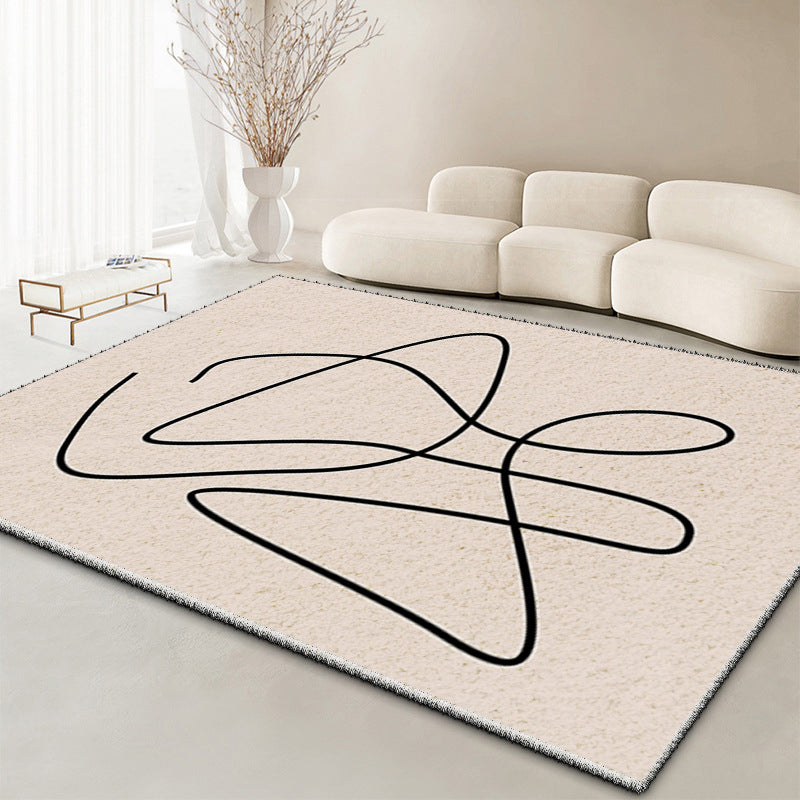 Brown Casual Rug Polyester Abstract Line Rug Non-Slip Backing Rug for Drawing Room
