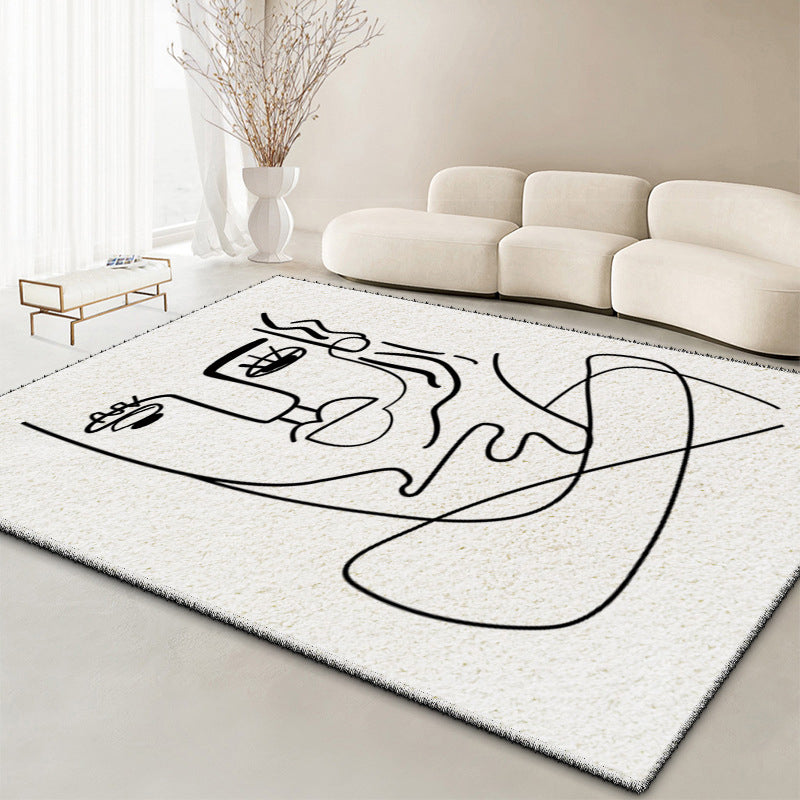 Brown Casual Rug Polyester Abstract Line Rug Non-Slip Backing Rug for Drawing Room