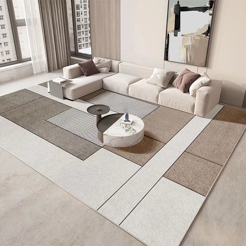 Khaki Simple Rug Polyester Striped Rug Washable Indoor Rug for Drawing Room