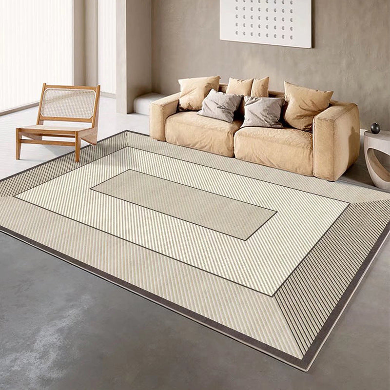 Khaki Simple Rug Polyester Striped Rug Washable Indoor Rug for Drawing Room
